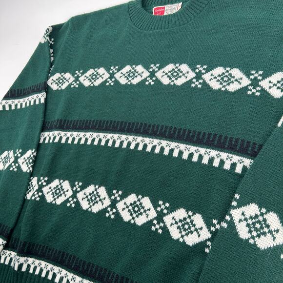 Vintage 60s Men's Green Milwaukee Knit Orlon Acrylic Christmas Crewneck Sweater - Picture 2 of 5
